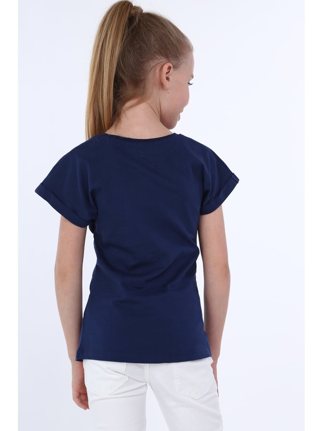 Tricou fete cu inscriptii, bleumarin NDZ8168 - Magazin online - Boutique